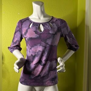 Ann Taylor Purple 3/4 Cutout Sleeve Top
